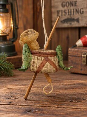 Fishing Net Pole Fish Dad Grandpa Christmas Tree Ornament Happy Holiday Decor